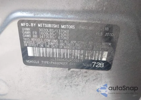 2020 Mitsubishi Mirage Se z USA, uszkodzony, nr VIN ML32A4HJ5LH008517